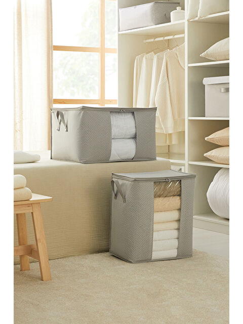 Ocean Home Textile 2'li Pvc Pencereli Gri Balıksırtı Hurç Set - S000310952-20600