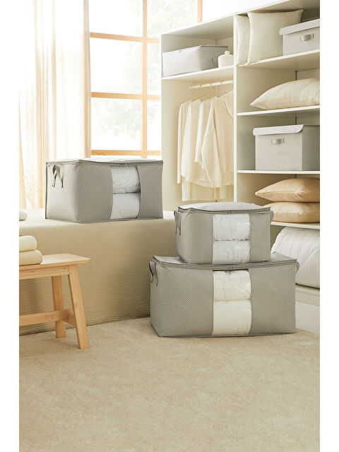 Ocean Home Textile 3'lü Pvc Pencereli Gri Balıksırtı Hurç Set - S000310957-20600