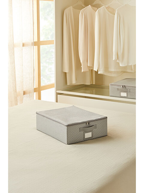 Ocean Home Textile Küçük Boy Gri Balıksırtı Destekli Kutu Hurç 31 x 38 x 12 cm - S000310954-20600