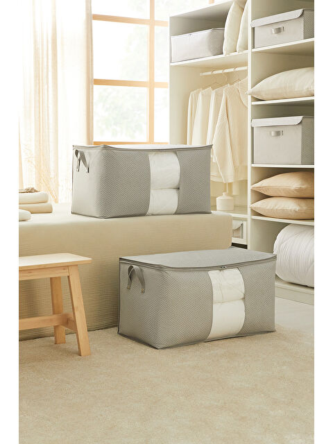 Ocean Home Textile 2'li Mega Boy Pvc Pencereli Gri Balıksırtı Hurç Set 75 x 40 x 40 cm - S000310955-20600