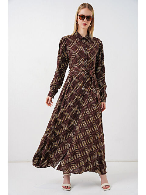 Bigdart Kadın Boydan Düğmeli Uzun Tesettür Elbise 2588 - Kahverengi