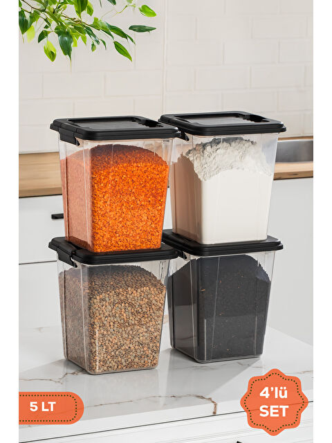Porsima 4371 4lü Mega Boy Hava Geçirmez Deterjan Saklama Kabı Erzak Saklama Kabı Seti Gri 5lt - S000464075-1720