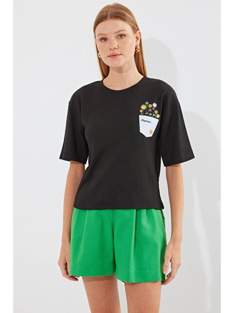 Bigdart 912 Baskılı Örme Basic Tişört - Siyah - S000194574-19351