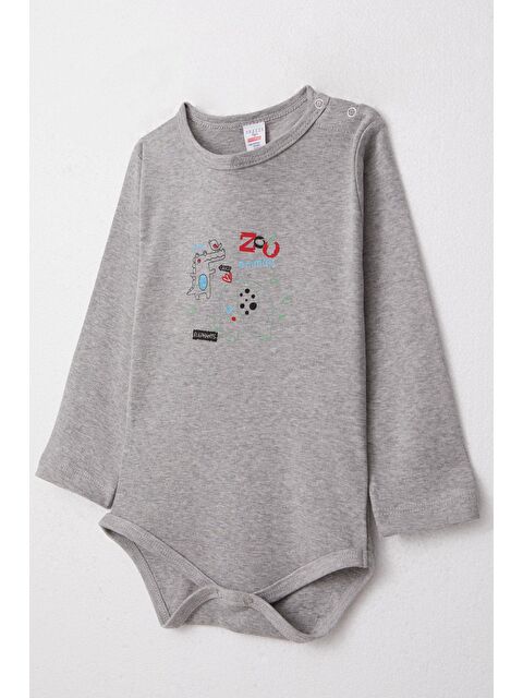 Breeze Erkek Bebek Çıtçıtlı Zıbın Body Hayvanat Bahçesi Dost Hayvanlar Baskılı Koyu Gri Melanj (9 Ay-3 Yaş) - S000317025-29351