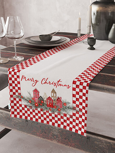 Evmila Kadife Dokulu Yılbaşı Temalı Runner 40x140 cm - S000464095-23173