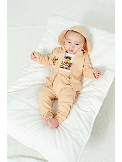 Kidex's Erkek Bebek Ayıcık Baskılı Zıbınlı 3’lü Mevsimlik Takım