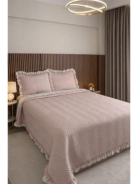 Çeyiz Diyarı Gonca Çift Taraflı Çift Kişilik Yatak Örtüsü 230x250 Cappucino