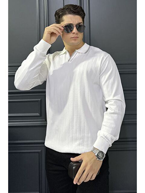 Mishar İtalia Erkek Polo Yaka Kendinden Çizgi Desenli Triko Kazak - S000469877-20063