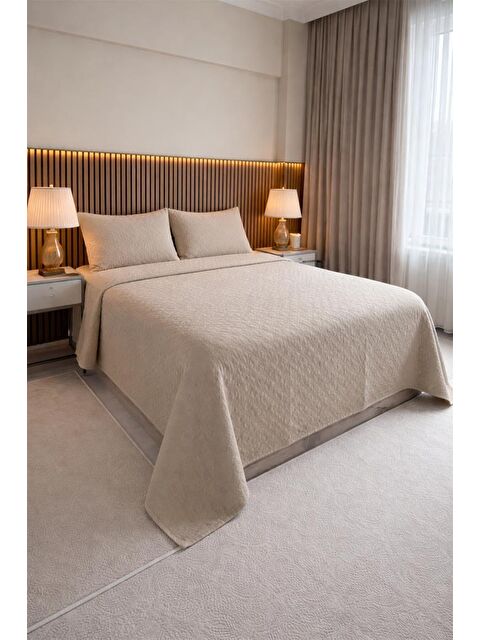 Çeyiz Diyarı Powderlove 3 Parça Çift Kişilik Yatak Örtüsü 235x250 cm Bej
