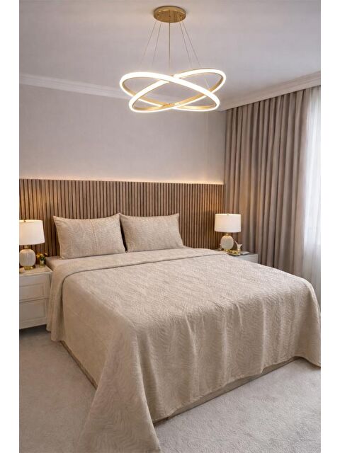Çeyiz Diyarı Ayliz 3 Parça Çift Kişilik Yatak Örtüsü 235x245 cm Bej