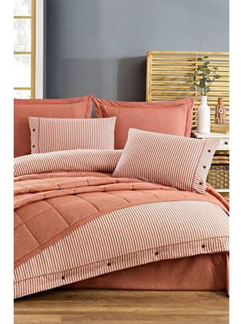 Çeyiz Diyarı Pasioni 7 Parça %100 Pamuk Çift Kişilik Yatak Örtülü Nevresim Takımı Kiremit