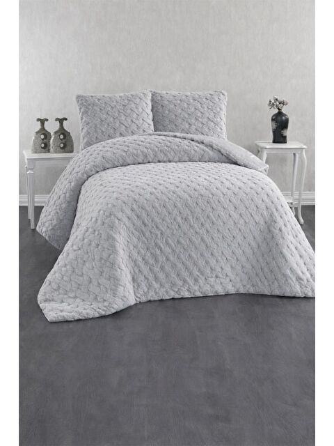 Çeyiz Diyarı Viyana Tavşan Tüyü Çift Kişilik Yatak Örtüsü 220x240 Gri