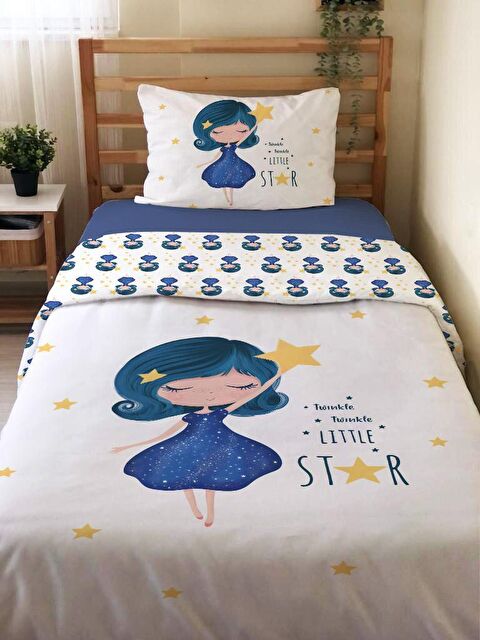 Evmila Prenses Kız Desenli Çarşafsız 2'li Takım Baskılı Tek Kişilik Nevresim Takımı Beyaz 160x220 cm - S000117417-20063