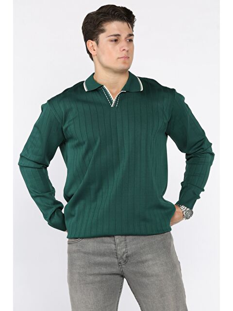 Mishar İtalia Erkek Polo Yaka Kendinden Çizgi Desenli Triko Kazak - S000469877-18709