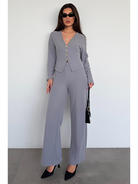 Madmext Füme Düğmeli Yumuşak Dokunuşlu İkili Hırka Pantolon Takım Mg2651 - S000513653-33408