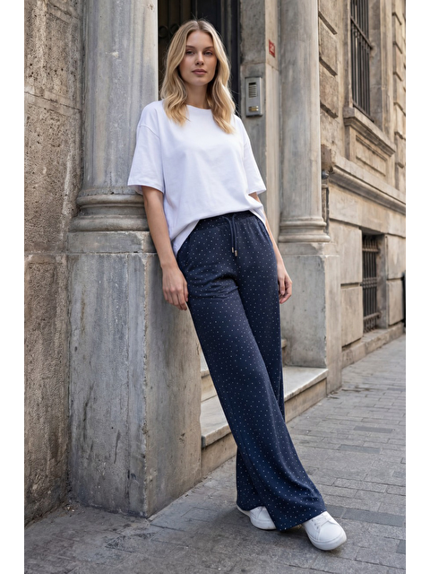 Madmext Füme Taş İşlemeli Lastikli Bel Geniş Paça Kadın Pantolon Mg2704 - S000513656-33408