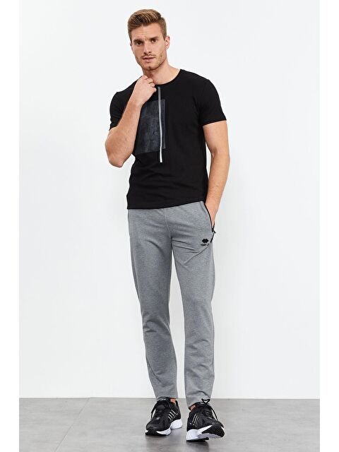 Tommylife Gri Melanj Fermuarlı Üç Cepli Dar Kalıp Klasik Paça Erkek Eşofman Alt - 84671 - S000032316-74