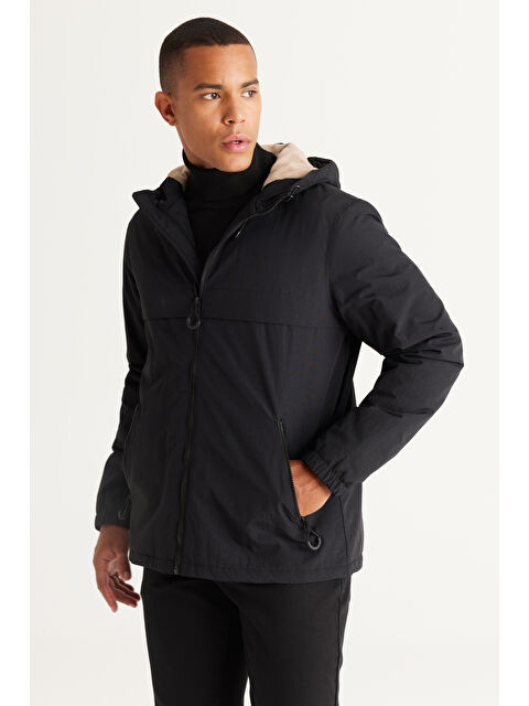 AC&Co / Altınyıldız Classics Erkek Siyah Standart Fit Normal Kesim Kapüşonlu Yan Cepli Mont - S000402401-19351