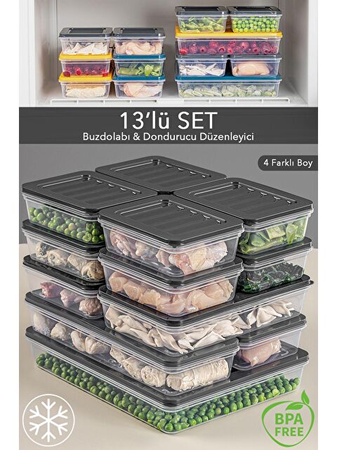 Meleni Home 13'lü Buzdolabı Organizer Mikrodalga Ve Difrize Uygun Saklama Kabı 1x2400ml-2x1170-2x1200ml-8x600ml - S000208711-29666