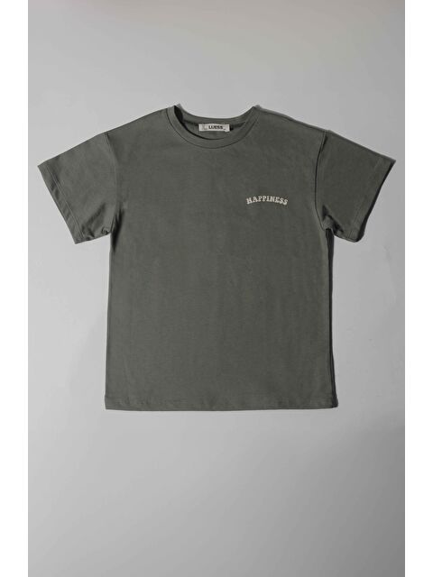 Luess Erkek Çocuk %100 Pamuk Haki  Rahat Kalıp Baskılı Tişört (2-3 Yaş 8-9 Yaş) - S000233091-18547