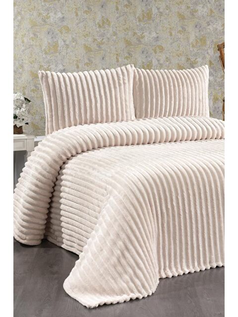 Çeyiz Diyarı Granada Pelüş Çift Kişilik Yatak Örtüsü Krem - S000497162-19966