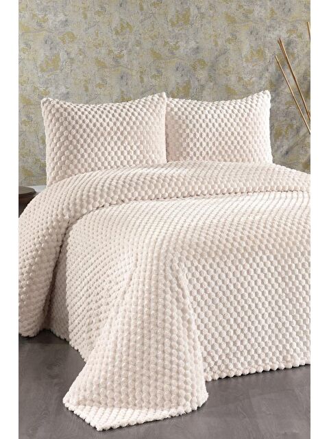 Çeyiz Diyarı Cordoba Pelüş Çift Kişilik Yatak Örtüsü Krem - S000497163-19966