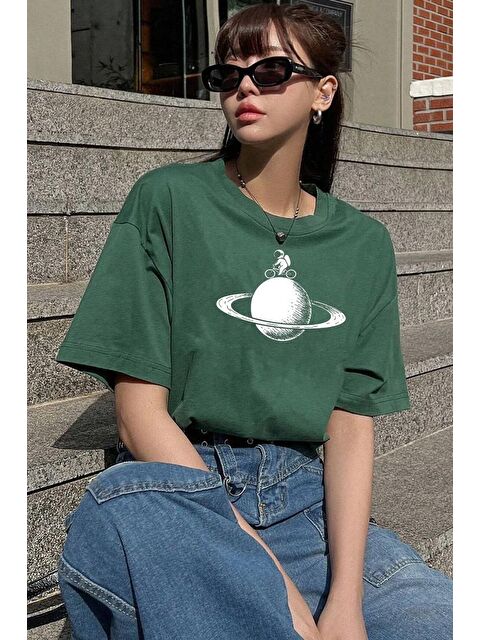 uyguntarz Unisex Astronaut Rides Baskılı T-shirt - S000240227-18194