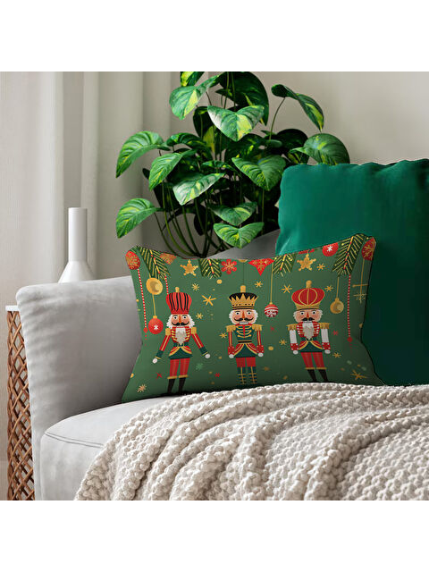 Evmila Yılbaşı Temalı Kurşun Asker Desenli Dikdörtgen 35x55 Çift Taraflı Kadife Kırlent Kılıfı - S000292048-23173