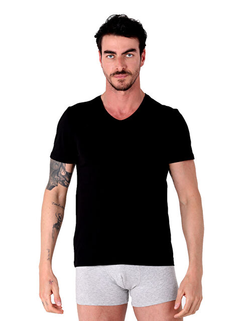 D'S damat North Ice V Yaka  Tshirt SİYAH - S000532197-19351