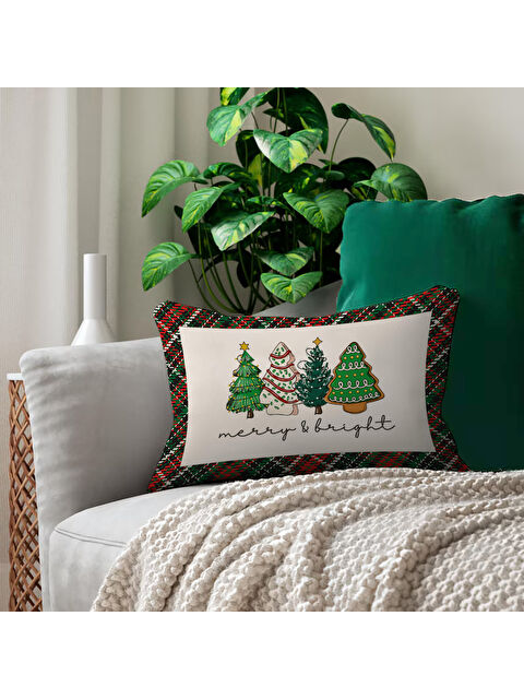 Evmila Yılbaşı Temalı Ağaç Desenli Dikdörtgen 35x55 Çift Taraflı Kadife Kırlent Kılıfı - S000292049-23173