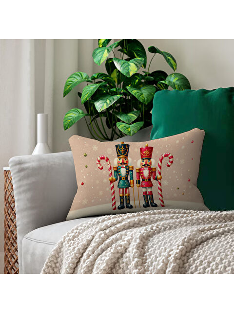 Evmila Yılbaşı Temalı Kurşun Asker Desenli Dikdörtgen 35x55 Çift Taraflı Kadife Kırlent Kılıfı - S000292051-23173