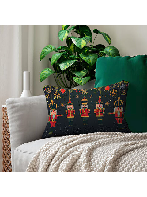 Evmila Yılbaşı Temalı Kurşun Asker Desenli Dikdörtgen 35x55 Çift Taraflı Kadife Kırlent Kılıfı - S000292052-23173