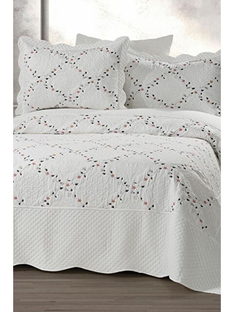 Çeyiz Diyarı Mirela Nakışlı %100 Pamuk Çift Kişilik Yatak Örtüsü V3