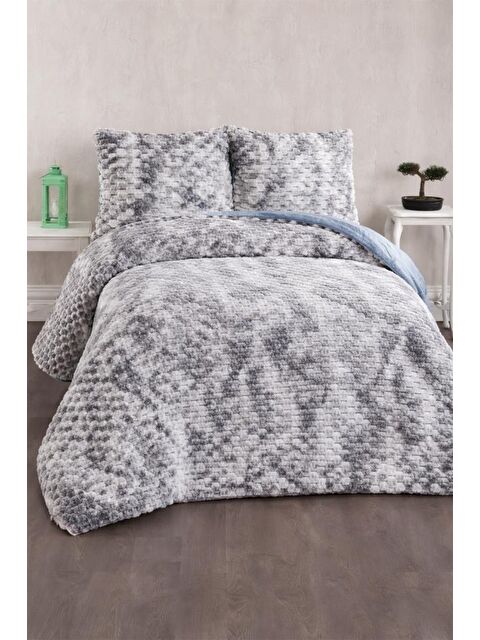 Çeyiz Diyarı Milano Tavşan Tüyü Çift Kişilik Yatak Örtüsü 220x240 Gri