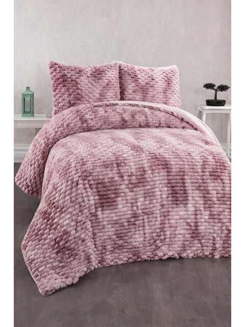 Çeyiz Diyarı Milano Tavşan Tüyü Çift Kişilik Yatak Örtüsü 220x240 Pudra