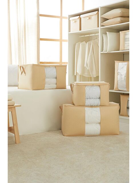 Ocean Home Textile 3'lü Pvc Pencereli Bej Balıksırtı Hurç Set - S000213237-19928