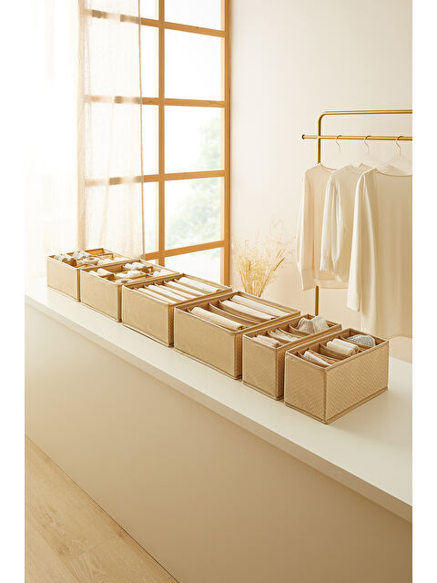 Ocean Home Textile 6'lı Bölmeli Bej Balıksırtı Çekmece İçi Düzenleyici Kutu Set - S000273411-19928