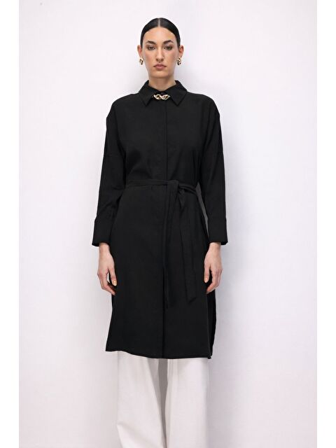 Mizalle Lyocell Karışımlı Uzun Siyah Tunik - S000530560-19351