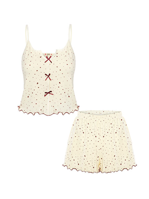 Koza İç Giyim Kadın İnce Askılı Fiyonklu Pamuklu Şortlu Pijama Takımı - S000422067-5374
