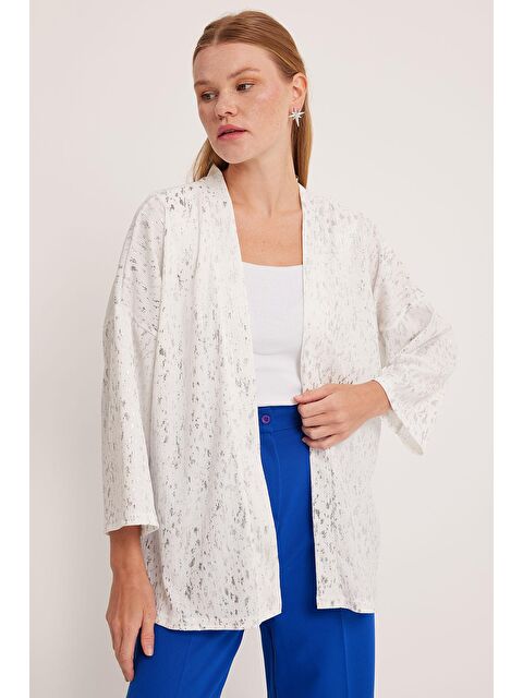 Bigdart Kadın Gümüş Varaklı Örme Kimono 5925 - S000175797-18105