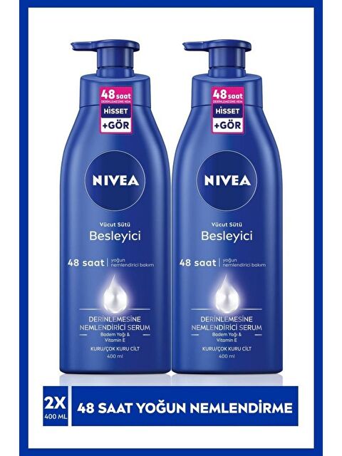 NIVEA Besleyici Vücut Sütü, 48 Saat Ne mlendirme, Kuru & Çok Kuru Ciltler Vücut Losyonu 400 mlx2Adet - S000113091-26865