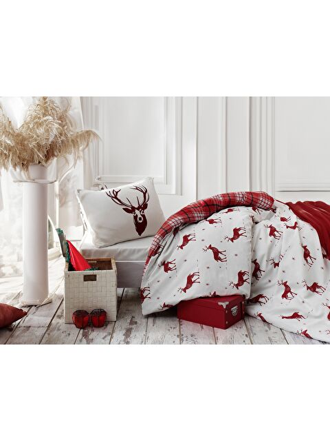 UPSTYLE Kolay Ütülenir Nevresim Takımı Tek Kişilik Geyik Bordo - S000295239-19951