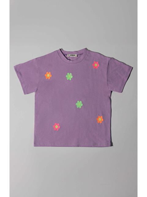 Luess Kız Çocuk Çiçek Nakışlı %100 Pamuklu  Tişört (2-3 Yaş 8-9 Yaş) - S000233100-20042