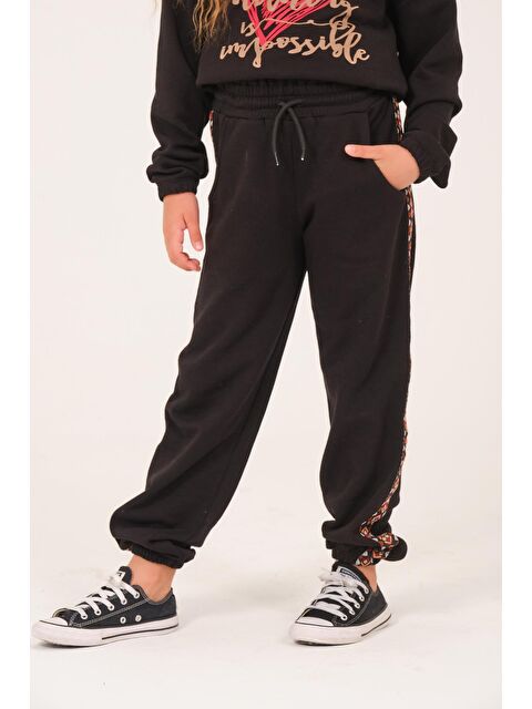 JAZZİEE Genç Kız Çocuk Şerit Detaylı Eşofman Altı - Siyah - S000315756-19351