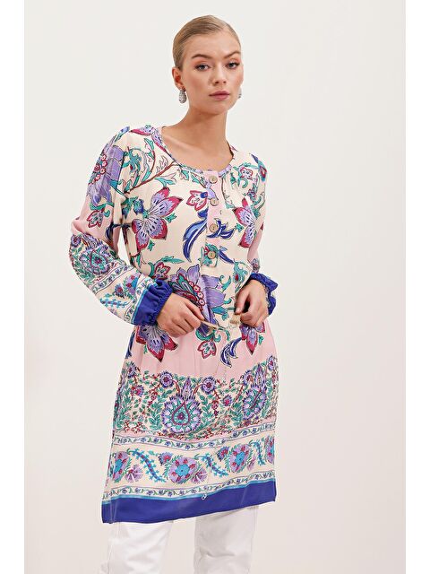 Bigdart 5902 Kemerli Desenli Elbise - Mor - S000141626-20042