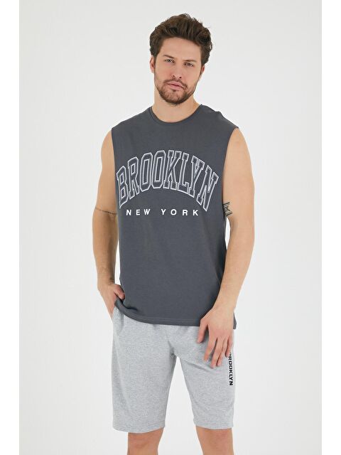 Süperlife Erkek Bisiklet Yaka Regular Fit Brooklyn Baskılı Kolsuz Tişört SPR22TS116 - S000013527-29666