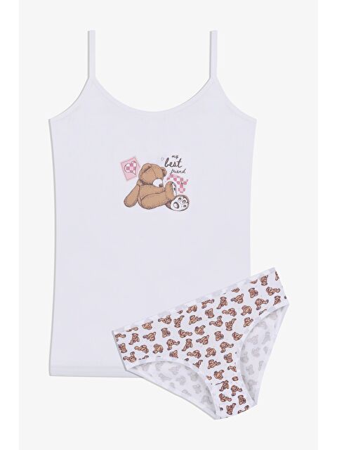 Koza İç Giyim Kız Çocuk Ayıcık Desenli Pamuklu Atlet Külot Takım - S000295221-37319