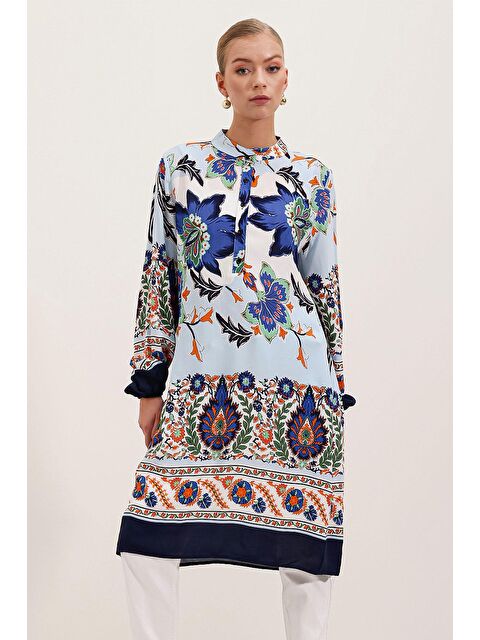 Bigdart 5903 Desenli Viskon Elbise - Lacivert - S000141620-21164