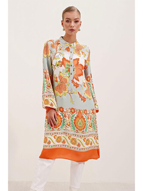 Bigdart 5903 Desenli Viskon Elbise - Turuncu - S000141620-20013