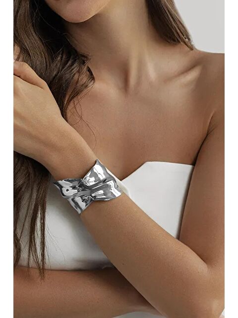 New Obsessions Yaprak Temalı Metal Kalın Cuff Bileklik - S000463269-18105